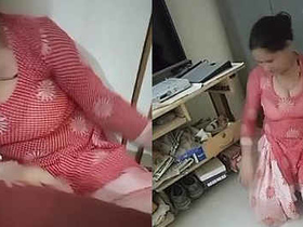 Maid flaunts her cleavage while cleaning
