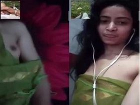 Lovely girl flaunts her breasts and genitals on a video call