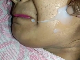 After intense session, semen on her visage
