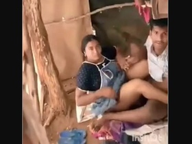 A couple's intimate moment at home interrupted by an unexpected visitor