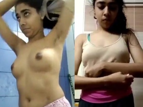 An adorable Indian girl strips down for a bath and intense sex