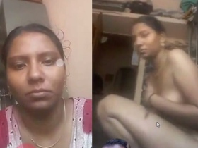 A married Tamil woman pleases her husband through fringeing during a video call