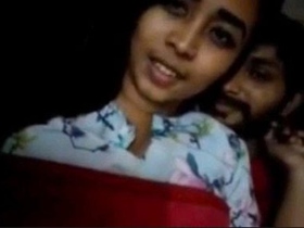 Aroused man massages breasts and buttocks of adorable girl