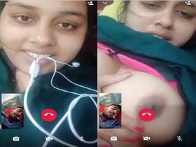 Busty Indian girl flaunts her cleavage in a video call