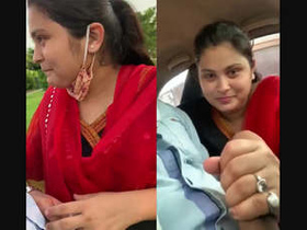 Indian girl gives blowjob in park and on car roof
