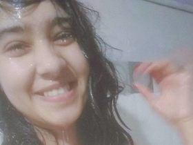 Nude Indian girl in see-through bra takes solo selfie in bathroom