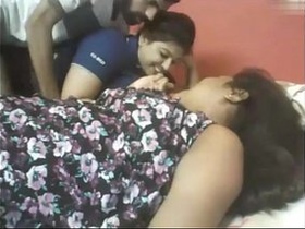 Chubby desi girls with big boobs in a bedroom threesome