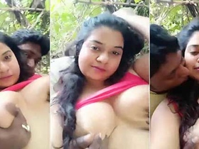 Villager girl with big boobs enjoys outdoor selfie session