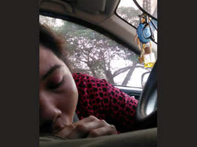 A beautiful single girl gives a blowjob in the car