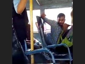 A man masturbates on a bus while a female bus driver films it
